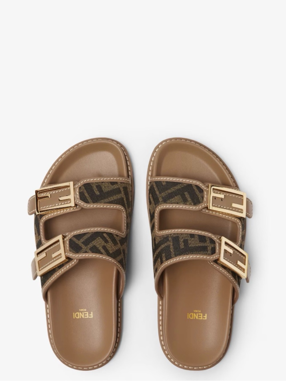Fendi Brown Monogram Double-Buckle Slide Sandals